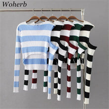2017 New Spring Pullover Women Fashion Hollow Out Striped Slim Sweater Full Sleeve O-neck Short Knitting Woman Sexy Sweaters