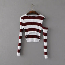 2017 New Spring Pullover Women Fashion Hollow Out Striped Slim Sweater Full Sleeve O-neck Short Knitting Woman Sexy Sweaters