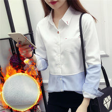 2017 New Thick Shirt Fashion Casual Female Long Sleeve Patchwork Women Blouse Turn-down Collar Tops Button 72178