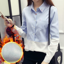 2017 New Thick Shirt Fashion Casual Female Long Sleeve Patchwork Women Blouse Turn-down Collar Tops Button 72178