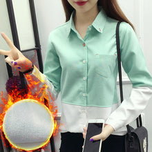 2017 New Thick Shirt Fashion Casual Female Long Sleeve Patchwork Women Blouse Turn-down Collar Tops Button 72178