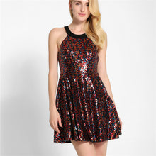 2017 New Vestidos Plus Size Bondage A-line Sequined Knee-Length Dress Sleeveless O-neck Off Shoulder Women Bling Dresses 72330