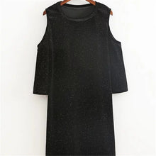 2017 New Vestidos Plus Size Straight Knee-Length Shining Dress Three Quarter 3/4 Sleeve O-neck Off Shoulder Women Dresses 72324