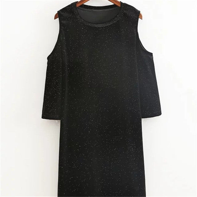 2017 New Vestidos Plus Size Straight Knee-Length Shining Dress Three Quarter 3/4 Sleeve O-neck Off Shoulder Women Dresses 72324