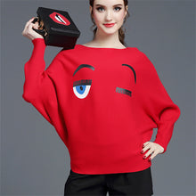 2017 New Winter Female Sweater Plus Size Knitted Full Batwing Sleeve O-neck Pullovers Smile Print Outwear 72058