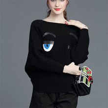 2017 New Winter Female Sweater Plus Size Knitted Full Batwing Sleeve O-neck Pullovers Smile Print Outwear 72058