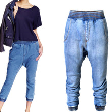2017 New Women Calf- Length Trousers Soft Denim Pants Mid Female Loose Pants Plus Large Size Jeans With Elastic Waist 72184