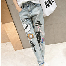 2017 New Women Carton Print Pants Denim Loose Female Pencil Pants Plus Large Size Jeans Full Length Trousers 72166