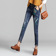 2017 New Women Denim Embroidery Pants Loose High Female Pencil Pants Plus Large Size Jeans Full LengthTrousers 72151