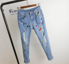 2017 New Women Denim Embroidery Print Pants Loose High Female Pencil Pants Plus Large Size Jeans Ankle Length Trousers 72153