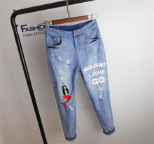 2017 New Women Denim Embroidery Print Pants Loose High Female Pencil Pants Plus Large Size Jeans Ankle Length Trousers 72153