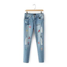 2017 New Women Denim Embroidery Print Pants Loose High Female Pencil Pants Plus Large Size Jeans Full LengthTrousers 72152
