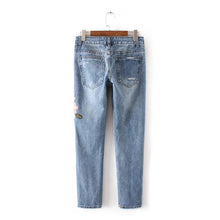2017 New Women Embroidery Print Pants Denim Loose Hole Female Pencil Pants Plus Large Size Jeans Full Length Trousers 72155