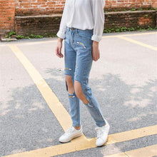 2017 New Women Pants Denim Loose Female Pencil Pants Plus Large Size Jeans Full Length Hole Trousers 72169