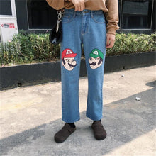 2017 New Women Pants Denim Loose Female Straight Pants Plus Large Size Jeans Ankle Length Carton Print Trousers 72171