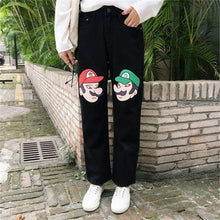 2017 New Women Pants Denim Loose Female Straight Pants Plus Large Size Jeans Ankle Length Carton Print Trousers 72171