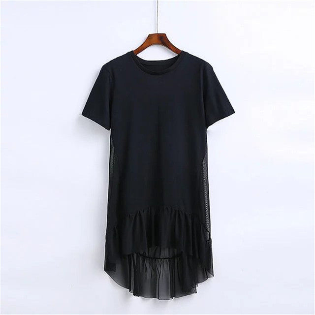 2017 New Women Straight O-Neck Full Sleeve Dress Plus Size With Ruffles Lace Dresses Irregular Vestidos 72268