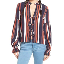 2017 New Women Striped Print Blouse Stand Full Puff Sleeve Tee Shirt Blouses Fashion Plus Size Bondage Blusas 72225
