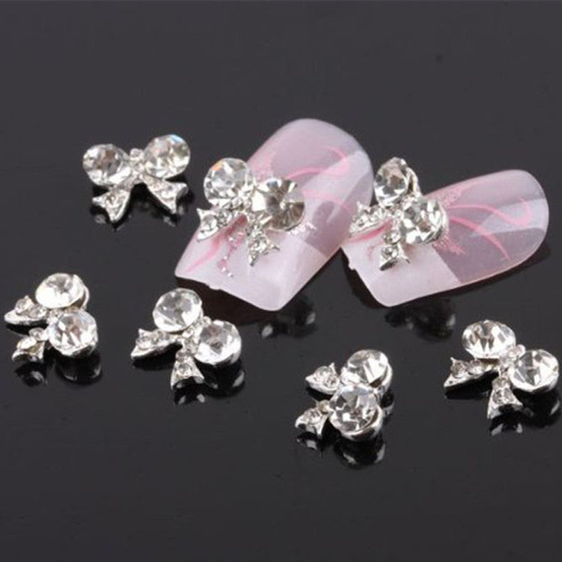 2017 New arrival 10PCS Bow Tie Alloy 3D Nail sticker Clear Rhinestone Nail Art Slice DIY Nail art decorations Maquiagem