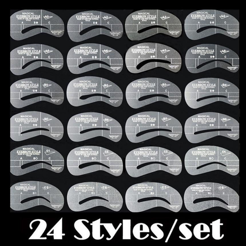 2017 New arrival 24 Styles Eyebrow Shaping Stencils Grooming Kit Makeup Shaper Set Template Makeup tools Maquiagem