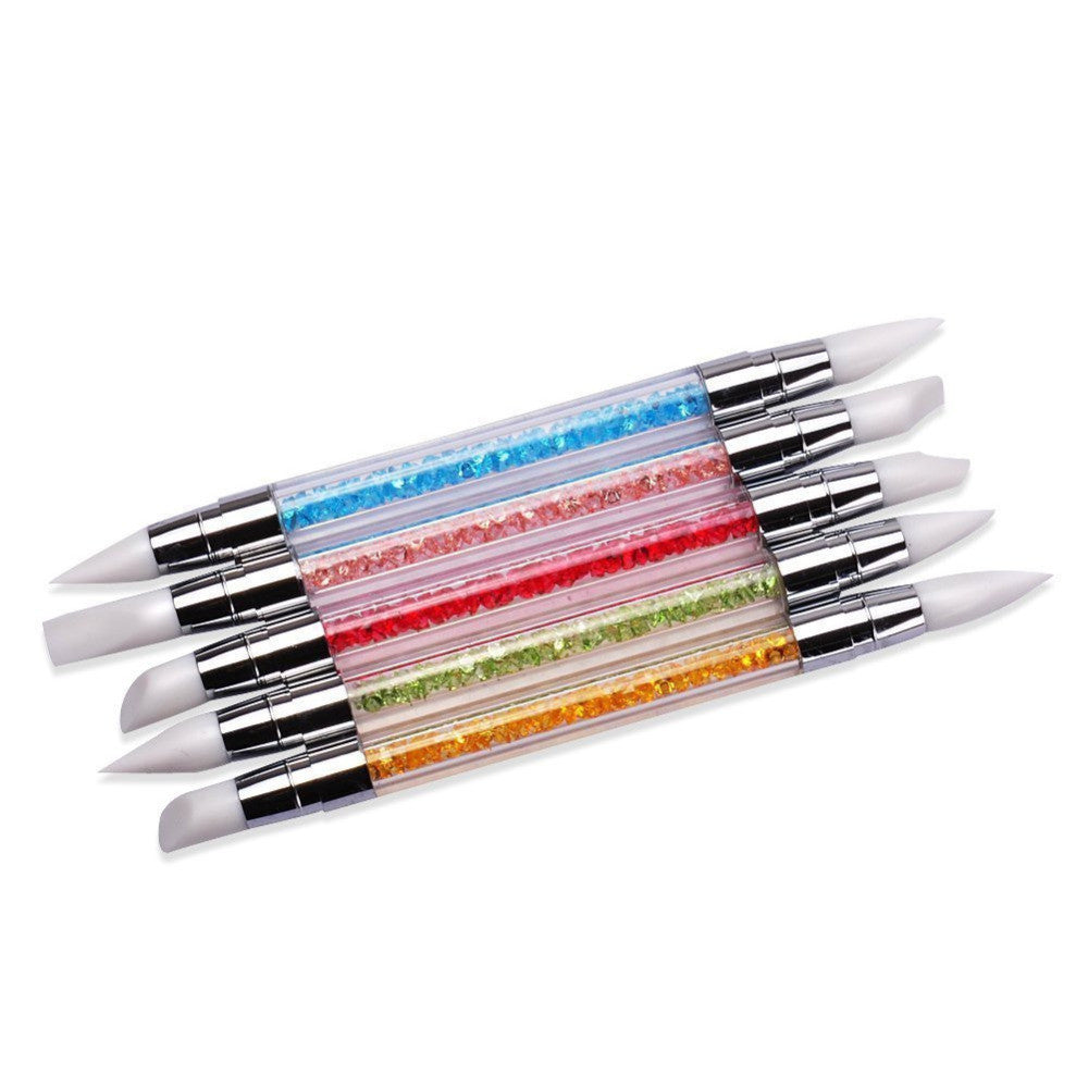 2017 New arrival 5PCS Pencil Strass Head Nail art Brush Nail Silicone Makeup brushes With Acrylic Strap Nail art decorations