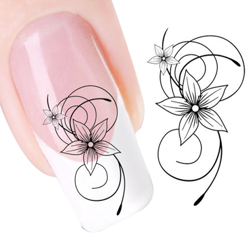 2017 New arrival DIY Flower Nail sticker Water Transfer Slide Decal Nail Sticker Tips Nail art decorations Maquiagem Black