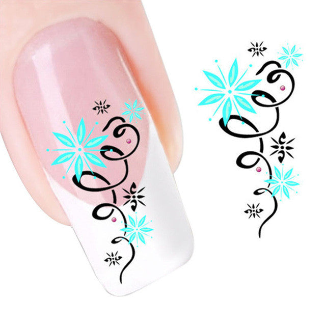 2017 New arrival Korean Nail Stickers Decals Green Star Flowers Design Nail Tip Art Water Transfers Decal Sticker Maquiagem
