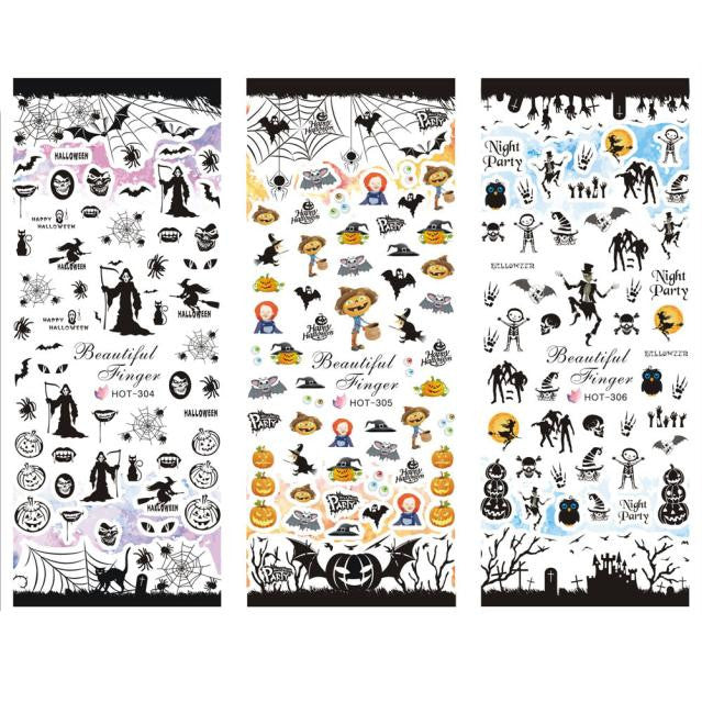 2017 New arrival Multicolour Sheet Water Transfer Nail Sticker Pumpkin Bat Ghost Halloween Nail art decorations Maquiagem