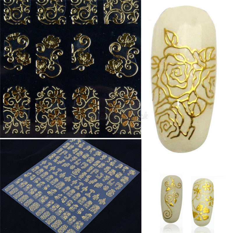 2017 New arrival Nail sticker Metal Retro Hollow Totem Nails Stickers Gold Silver Nail art decorations Korean Maquiagem