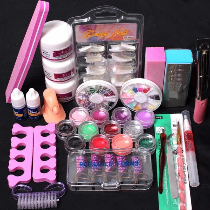 2017 New arrival Professional 24 in 1 Acrylic Nail art Tips Liquid Buffer Glitter Deco Makeup tools Full Nail art decorations