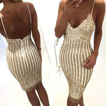 2017 Party dresses Women Sexy Sequins Bandage Bodycon Backless V Neck Sleeveless Evening Party Mini Dress vestidos &02