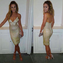 2017 Party dresses Women Sexy Sequins Bandage Bodycon Backless V Neck Sleeveless Evening Party Mini Dress vestidos &02