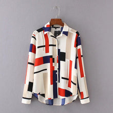 2017 Plus Size Geometric Print Casual Blouses Long Sleeve Blusas Shirt Fashion Turn-down Collar Femininas Tops 72274