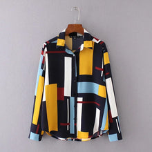 2017 Plus Size Geometric Print Casual Blouses Long Sleeve Blusas Shirt Fashion Turn-down Collar Femininas Tops 72274