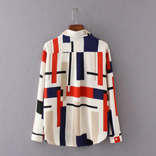 2017 Plus Size Geometric Print Casual Blouses Long Sleeve Blusas Shirt Fashion Turn-down Collar Femininas Tops 72274