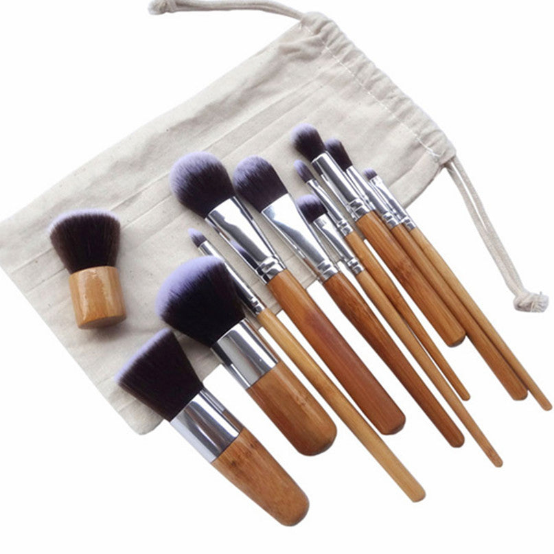 2017 Powder Foundation Eyeshadow Blusher Professional Makeup brushes 11PCS+Beige Linen Bag Beauty Makeup tools Pincel maquiagem