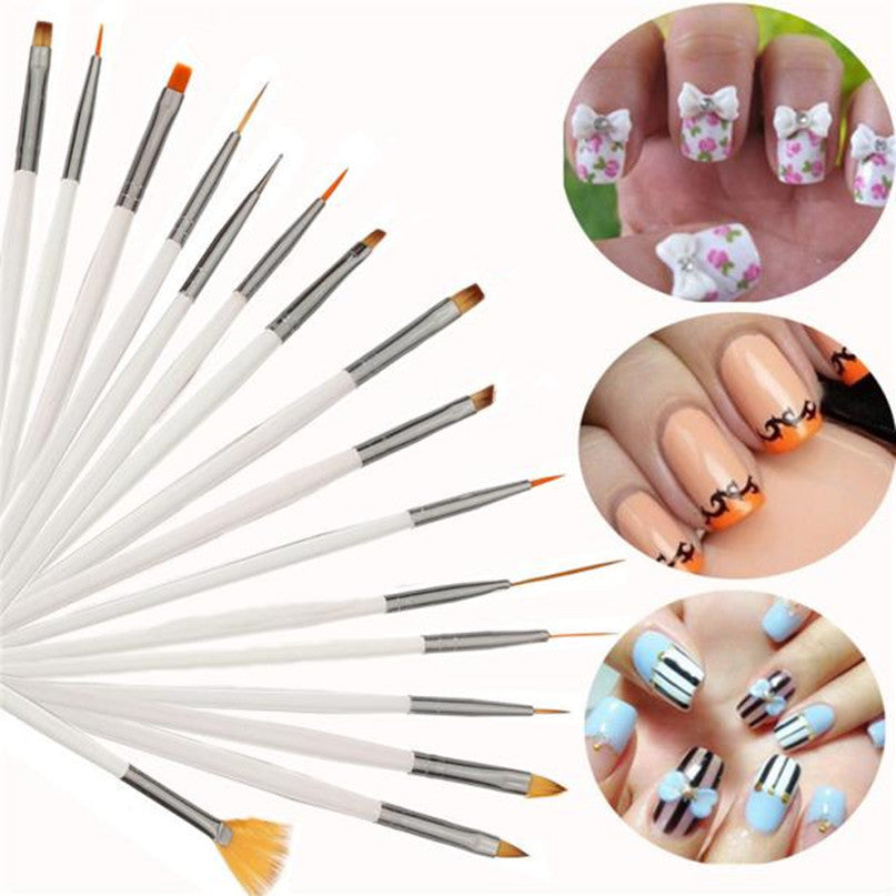 2017 Professional 16pcs Nail brushes set Nail Polish UV Gel Nail art Paint Design Pen Makeup tools Pincel maquiagem White