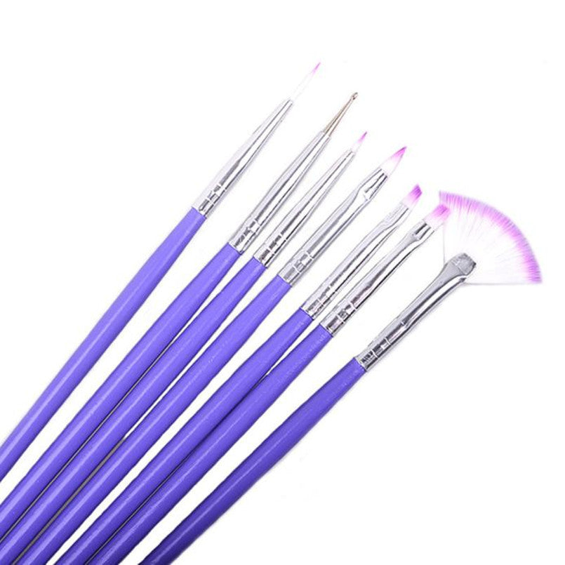 2017 Professional 7pcs Nail Art Design Makeup brushes set Drawing Painting Pen Polish Tips Make up Nail tools Purple