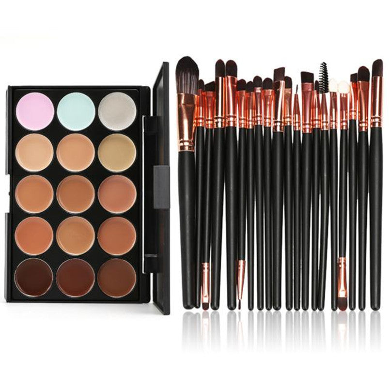2017 Professional Makeup brushes 15 Colors Contour Face Cream Makeup Concealer Palette+20PCS Powder Foundation Eyeshadow brush