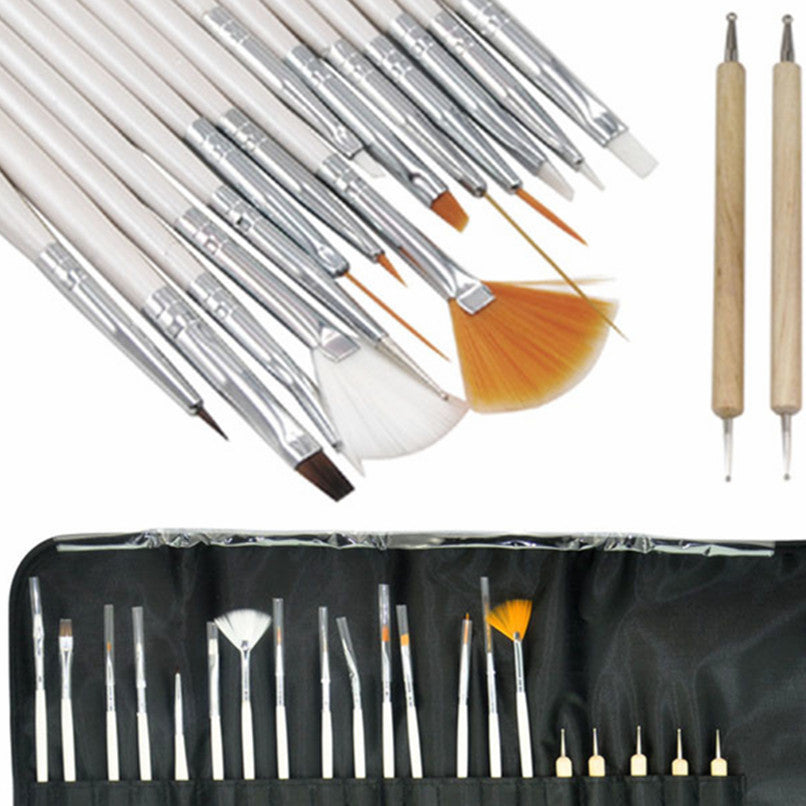 2017 Professional Nail Art 20PCS Design Dotting Painting Drawing Pen Makeup brushes set for Salon Manicure DIY tools Silver