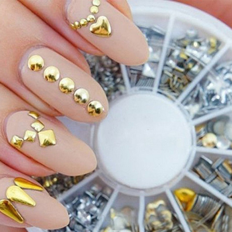 2017 Punk Rivet Nail Art Decoration Stickers Metallic Gold Studs Nail Tips DIY Nail sticker Alumium