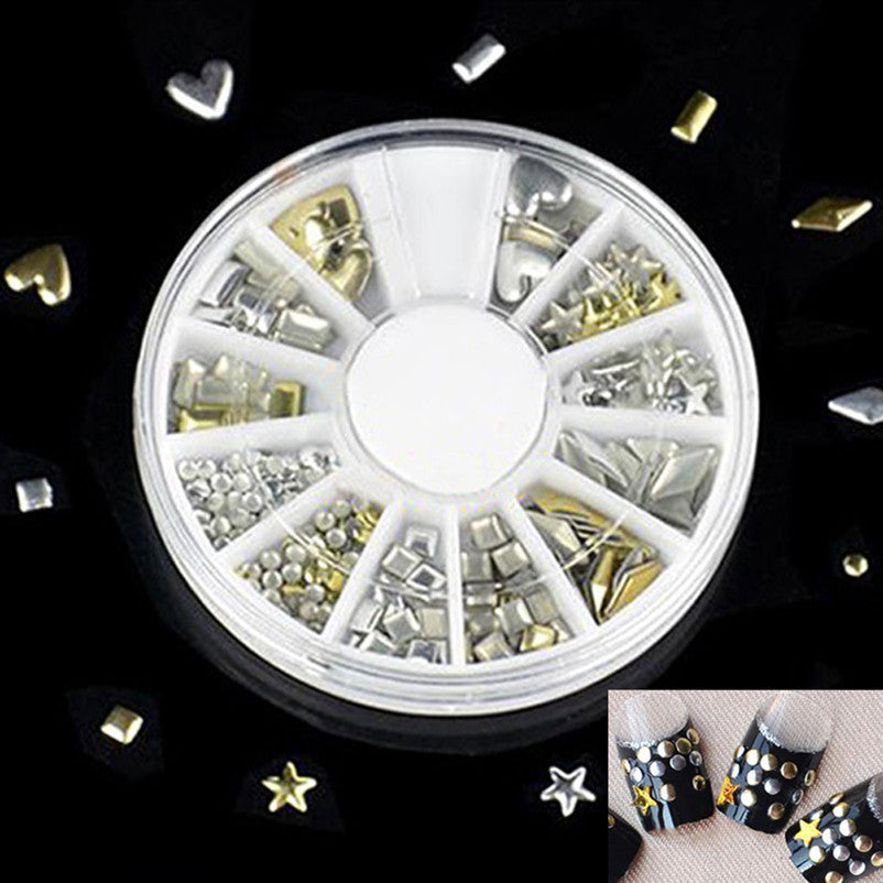 2017 Punk Rivet Nail Art Decoration Stickers Metallic Gold Studs Nail Tips DIY Nail tools Maquiagem