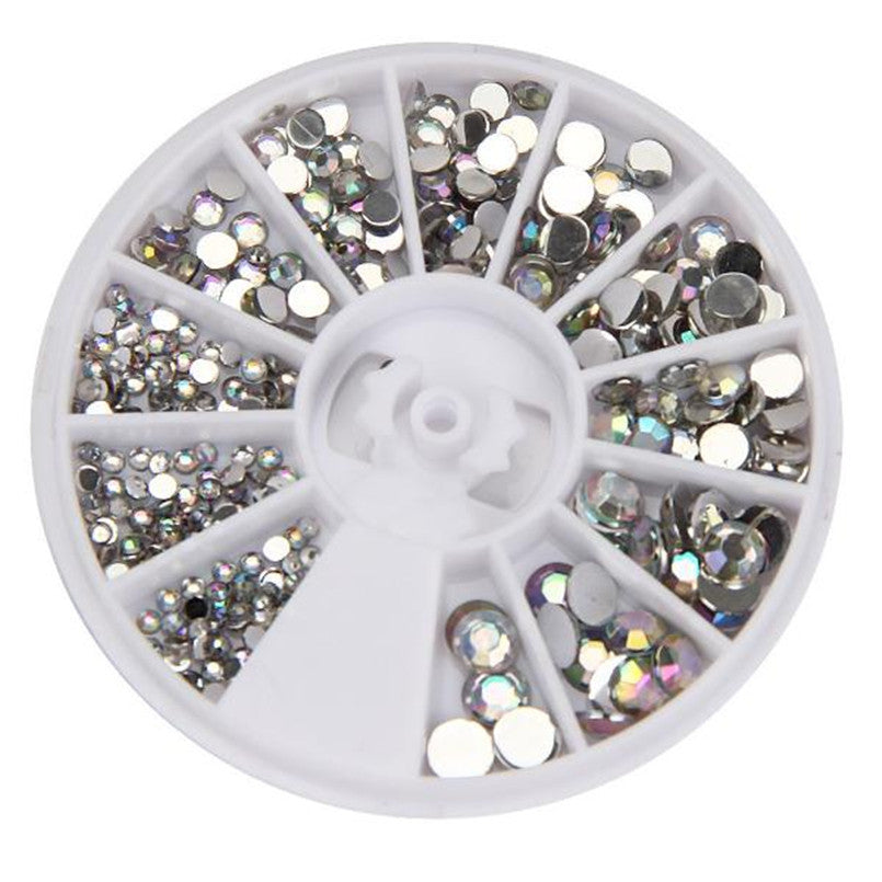 2017 Round 3D Acrylic Nail Art Gems Crystal Rhinestones DIY Decoration Wheel Nail sticker Silver