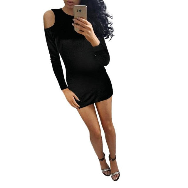 2017 Sexy Black Women's Dresses Sexy Backless Long Sleeve Off Shoulder Velvet Party Mini Dresses vestidos mujer #23