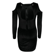 2017 Sexy Black Women's Dresses Sexy Backless Long Sleeve Off Shoulder Velvet Party Mini Dresses vestidos mujer #23