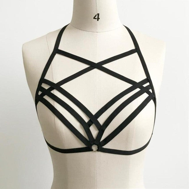 2017 Sexy Women Hollow Out Elastic Cage Goth Bra Bandage Strappy Halter Bandage Crop Bustier Tops Summer 2017 #23