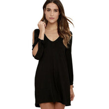 2017 Solid Summer Spring Elegant Dress Women Sexy Off Shoulder Long Sleeve Loose V neck Mini Dress Ladies Robe Femme #43