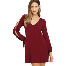 2017 Solid Summer Spring Elegant Dress Women Sexy Off Shoulder Long Sleeve Loose V neck Mini Dress Ladies Robe Femme #43
