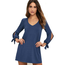 2017 Solid Summer Spring Elegant Dress Women Sexy Off Shoulder Long Sleeve Loose V neck Mini Dress Ladies Robe Femme #43
