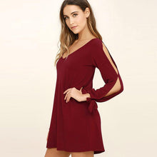 2017 Solid Summer Spring Elegant Dress Women Sexy Off Shoulder Long Sleeve Loose V neck Mini Dress Ladies Robe Femme #43